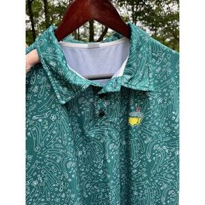 Masters Inspired Green Golf Polo Performance Shirt Course Design Print Size XL